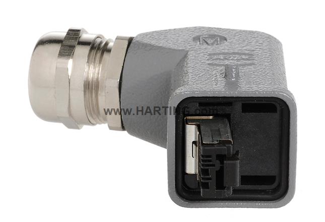 Han3A RJ45 Cat5 plug 4p IDC, angled