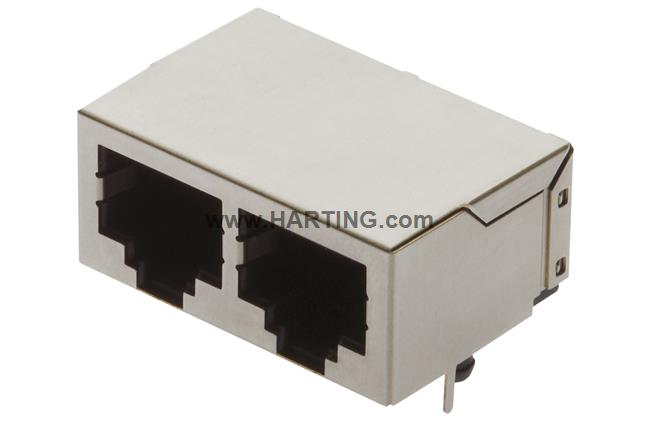 RJI RJ45 2-port jack Cat.5 THT angled