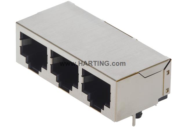 RJI 3-ports RJ45 Jack for 2,4mm PC-Board