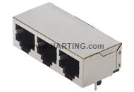 RJI 3-ports RJ45 Jack for 2,4mm PC-Board