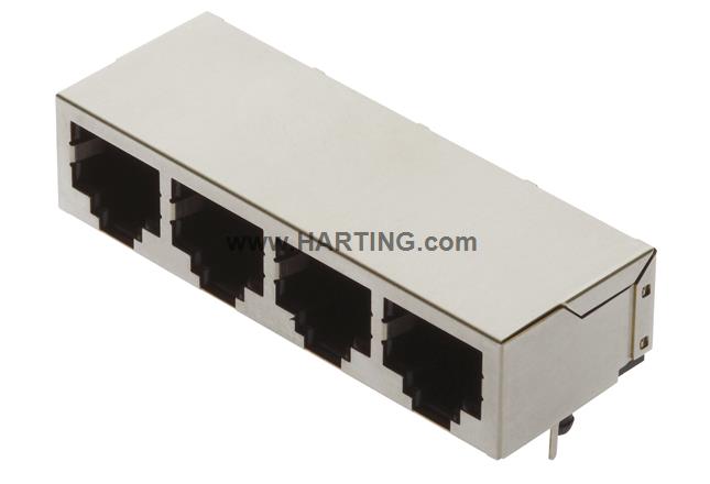 RJInd 4-ports RJ45 PCB jack THT