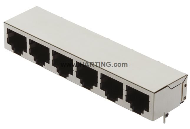 RJInd 6-ports RJ45 PCB jack THT