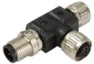 T-Coupler M12 a-coded 1xmale, 2xfemale