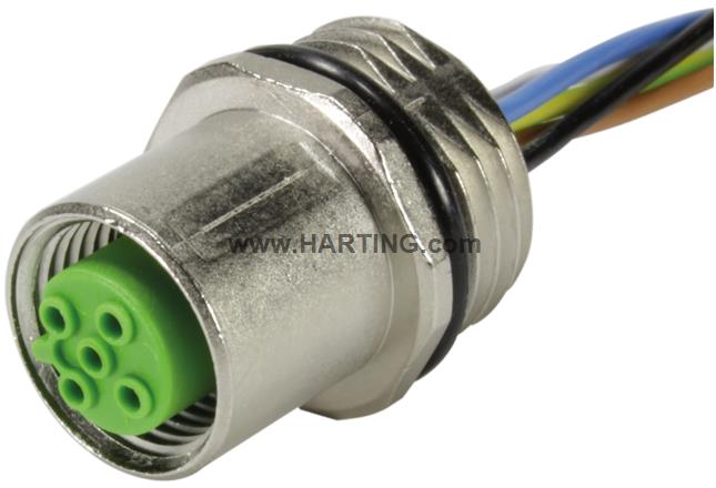 M12 flange socket with wire, 5pol.B-kod