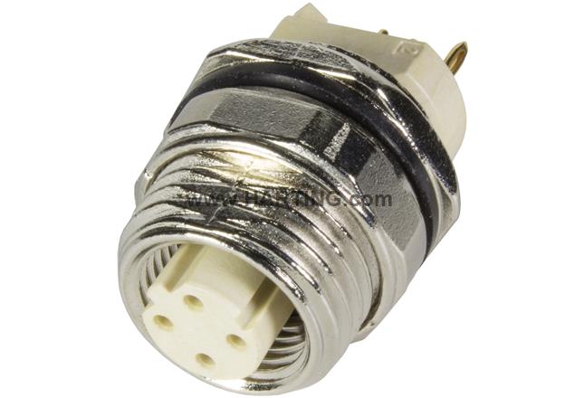 PCB receptacle female back D-cod 4-pole